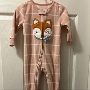 Carters Pink Plaid Fox Fuzzy Sleeper - 12 Months